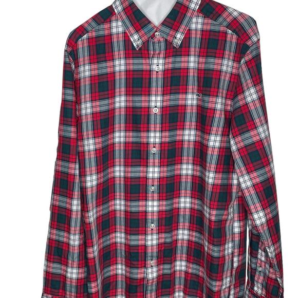 Vineyard Vines Mens Medium Whale Shirt Button Down Plaid Classic Fit Red Green - Picture 2 of 13